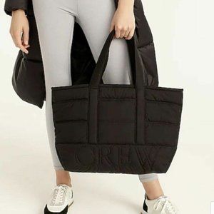 J.Crew Puffer Tote Bag Nylon Logo Black Primaloft